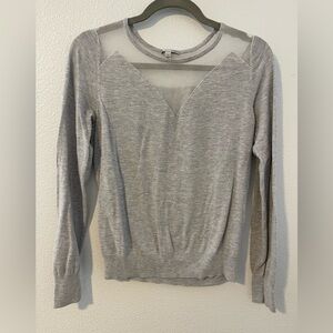 Halogen Light Gray Sheer Accent Long Sleeve Top